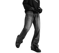 HJUGHPN Piumino da uomo, stile streetwear scuro, ricamato, vintage, pantaloni jeans da uomo, con cerniera sui piedi, pantaloni dritti in denim hip hop (M)