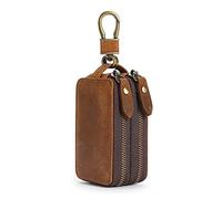 HJUGHPN Portafogli da donna in pelle vintage portatile porta chiavi auto borsa doppia tasca cerniera custodia portachiavi portafoglio organizzatore, Marrone, Taglia unica