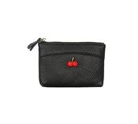HJUGHPN Portafogli da donna in vera pelle bovina piccola breve portafoglio da donna ciliegia signore cerniera in pelle portamonete in pelle portachiavi borsa mini moneta, nero, Taglia unica