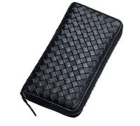 HJUGHPN Portafoglio da uomo Handmade Sheep Skin Women Weave Leather Long Wallet Purse Men Genuine Leather Knit Wallet with Card Slots Zip
