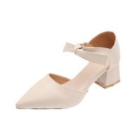 HJUGHPN Sandali da donna con tacco alto e cinturino alla caviglia, estivi, tinta unita, casual, senza lacci (beige, taglia 36)