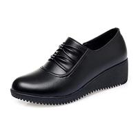 HJUGHPN Scarpe da donna con zeppa, scarpe da donna per autunno e inverno, con tacco alto, punta rotonda, in vera pelle, casual, con plateau (4)