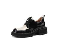 HJUGHPN Scarpe da donna in pelle crosta scarpe da ufficio da donna per uso quotidiano con lacci punta quadrata Plus (nero, 38,5 UK)