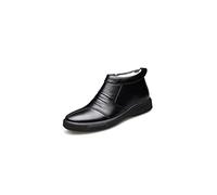 HJUGHPN Scarpe da uomo invernali in cotone con lana felpata e pelliccia, scarpe termiche in pelle superiore superiore in cotone, stivali da uomo con cerniera interna (nero, taglia 40)