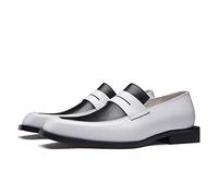 HJUGHPN Scarpe formali da uomo, di lusso, mocassini da uomo, in vera pelle, di tendenza, colori misti, nero, bianco, punta quadrata, scarpe formali, senza lacci (40 UK)