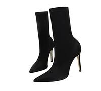 HJUGHPN Stivali con tacco in tessuto elastico a punta stretta da donna, tacchi alti, calzini alla caviglia per autunno e inverno (nero, 42 UK)