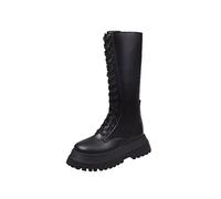 HJUGHPN Stivali da donna a metà polpaccio, con lacci, con plateau, antiscivolo, con cerniera, in pelle PU, alla moda, casual, calzature femminili (40 US)