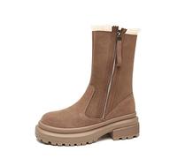 HJUGHPN Stivali da donna in pelle di lana stivali con plateau spessi stivali con cerniera da donna con tacco alto per gambe medie e piccole in inverno (pelliccia di lana kaki, 6,5)