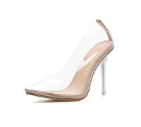 HJUGHPN Tacchi Sandali trasparenti da donna, scarpe sottili con tacco alto, scarpe a punta con tacco alto, indossate in tinta unita(4)