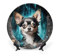 HJUQNGF Piatto decorativo in ceramica per la decorazione della grotta delle gemme Chihuahua Bone China Piatto decorativo con espositore da 15,2 cm in ceramica Collezioni Piatti Ornamento decorativo