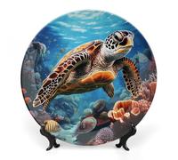 HJUQNGF Piatto in ceramica per la decorazione tartarughe marine pittura diamante Bone China Piatto decorativo con espositore 8 "collezioni in ceramica piatti Ornamento decorativo per la casa