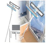 HJXBD888 4 in 1 Spruzzo Pulisci Vetri con Raccoglitore Acque Nere E 3 Panni, Lavavetri con Asta di Prolunga Spolverino Telescopico per Finestre Alte Interno/Esterno