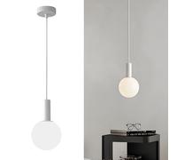 HJXDtech 1-Luce Lampadario Moderno con Globo Vetro 15cm - LED E14 Dimmerabile 3 Colori, Altezza Regolabile - Lampada a Sospensione per Camera Soggiorno Sala da Pranzo (Bianco)