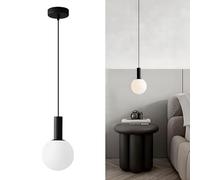 HJXDtech 1-Luce Lampadario Moderno con Globo Vetro 15cm - LED E14 Dimmerabile 3 Colori, Altezza Regolabile - Lampada a Sospensione per Camera Soggiorno Sala da Pranzo (Nero)
