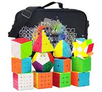 HJXDtech Confezione da 12 Speed Cube Set con Borsa per Cubi, Tipi di Cubi da Competizione Professionale Mondiale 2x2 3x3 4x4 5x5 Pyraminx Megaminx Skewb SQ1 Puzzle Giocattoli (Stickerless)