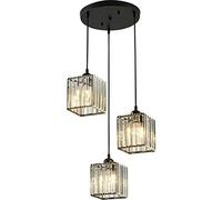 HJXDtech Lampada a sospensione moderna con paralume Quadrato in cristallo, Loft Bar E27 Illuminazione da Soffitto, lampadario per Soggiorno Camera da letto Cucina (Nero, 3 Luci)