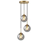 HJXDtech - Lampadario a sospensione in ottone, con sfera di vetro (grigio, cluster a 3 vie)