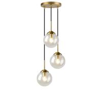 HJXDtech Lampadario Sospeso Vintage Industriale, Globi in Vetro con Finitura Ottone, E27 Lampada a Sospensione per Cucina, Sala da pranzo e Soggiorno (Trasparente, 3 Luci)