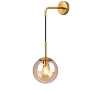 HJXDtech Lampade da Parete Industriali Vintage Loft Bar 20cm Globe Applique da parete Interno del Corridoio della Camera da Letto Sfera di Vetro Ambrata retrò con Luci a staffa in Metallo Ottone