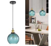 HJXDtech Vintage Industriale Lampada a Sospensione con 20cm Sfera in Vetro, Lampadario Sospeso a Soffitto E27 in Bronzo Antico per Comodino, Cucina,Sala da pranzo e Soggiorno (Blu scuro)
