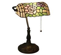 HJYBFA Lampada da Tavolo in Stile Tiffany - Scrivania Tradizionale in Vetro colorato con Interruttore a Catena e Base in Zinco Anticato, Ideale per Soggiorno, Ufficio, Camera da Letto, co