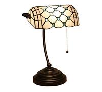 HJYBFA Lampada da Tavolo in Stile Tiffany - Scrivania Tradizionale in Vetro colorato con Interruttore a Catena e Base in Zinco Anticato, Ideale per Soggiorno, Ufficio, Camera da Letto, co