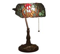 HJYBFA Lampada da Tavolo in Stile Tiffany - Scrivania Tradizionale in Vetro colorato con Interruttore a Catena e Base in Zinco Anticato, Ideale per Soggiorno, Ufficio, Camera da Letto, co