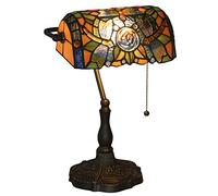 HJYBFA Lampada da Tavolo in Stile Tiffany - Scrivania Tradizionale in Vetro colorato con Interruttore a Catena e Base in Zinco Anticato, Ideale per Soggiorno, Ufficio, Camera da Letto, co