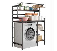 HJYBFA Scaffale portaoggetti da Bagno a 4 Livelli con Asta per stendere i Vestiti per Il cestello Superiore della Lavatrice, salvaspazio e Facile da installare (Nero A90CM)
