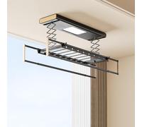 HJYBFA Stendibiancheria da soffitto Nero Oro, Altezza e Lunghezza Regolabili, salvaspazio, Sollevamento Elettrico, Montaggio a Parete, Abbigliamento