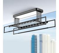 HJYBFA Stendibiancheria Elettrico da soffitto, Altezza e Lunghezza Regolabili, Nero, per Parete, Illuminazione a LED, stendibiancheria
