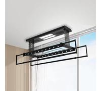 HJYBFA Stendibiancheria Elettrico Multifunzionale da soffitto, Altezza e Lunghezza Regolabili in Alluminio, per Parete, Nero