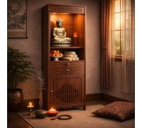 HJYBFA Tavolo da altare in bambù, altare buddista con contenitore e cassetto, tavolo da altare per meditazione da pavimento in stile cinese per preghiera e culto domestico A 26.8in