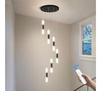 HJYCLFAZU Lampada da soffitto Moderna dimmerabile con Telecomando, Lampada da soffitto in Acrilico a 18 luci, Altezza Regolabile, colonne da 11,8" per Ville, Foyer e Ingresso - Design Nero d