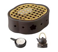 HJYDGJ Fornello in ceramica teiera scalda adatto per il riscaldamento di tè e caffè intagliato Retro portacandele adatto per teiera ceramica fornello con vassoio e portacandele - grigio
