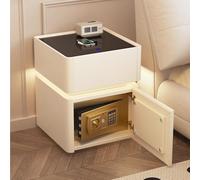 HJYryhyfddply Comodino Intelligente con Cassaforte Nascosta, Comodino a LED con Luminosità Regolabile, Piano in Vetro Temperato per Camera da Letto, Ufficio(White,Large)