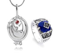 HJYZY 12 pezzi The Vampire Jewelry Elena Gilbert apertura Verbena medaglione collana ciondolo ciondolo luce del giorno sigillo anello Caroline gioielli set Cosplay per fan con adesivo, Zinco, Nessuna