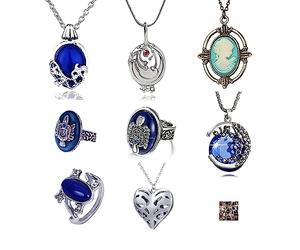 HJYZY 18 pezzi The Vampire Necklaces Elena Daylight Walking Signet Damon's Ring Elena Gilbert Daywalking Katherine Sapphire Crystal Pendant Necklaces Sticker Set
