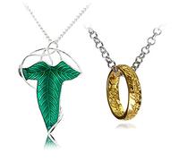 HJYZY 2 pezzi vintage foglia verde elfo orecchini pin spilla ciondolo collana catena tono oro The Ring collana il miglior regalo per i fan