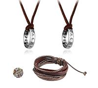 HJYZY 28 pezzi Uncharted 4 Drake Gioielli Adesivi Set Anello Ciondolo Collana Collana in pelle marrone da uomo, Zinco