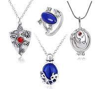 HJYZY 4 pezzi Cosplay Vampiro Diar.s Gioielli Daywalking Katherine Sapphire Elena apertura medaglione verbena Bonnie collana Elena zaffiro cristallo luce del giorno anello gioielli set