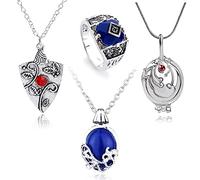 HJYZY 4 pezzi Vampire Diar.s Gioielli Daywalking Katherine Sapphire Elena Gilbert Apertura Verbena Medaglione Bonnie Collana Daylight Walking Signet Carolims Anello Set di gioielli Cosplay per fan,