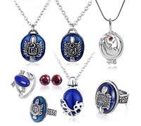 HJYZY 8 pezzi Vampire Gioielli Daywalking Katherine Sapphire Elena Apertura Vervain Collana Medaglione Salvatore Damon Stefan dito Famiglia Cresta Anello Diamante Orecchini