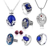 HJYZY 8 pezzi Vampire Gioielli Daywalking Katherinne Sapphire Elenna apertura verbena medaglione Collana Salvavtore Damon Stefan finger Family Crest anello rosso diamante orecchini