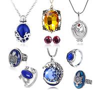HJYZY 9 pezzi Vampire Diaries Jewelry Daywalking Katherine Bonnie Moon Elena Gilbert Verbain collana con medaglione Salvatore Damon Stefan finger Family Crest anello orecchini con diamanti, Zinco,