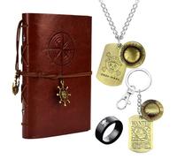 HJYZY Anime OP. Ruffy Skeleton Jewelry Set The Straw Hat portachiavi in pelle rilegato diario scrittura pirata Notebook Anime anello con adesivi 14 pezzi