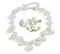 HJYZY Collana girocollo da donna con perle grosse e brillanti, gioielli alla moda, idea regalo, anelli di perle impilabili, anello aperto regolabile, 2 pezzi, 1, Perle artificiali, Nessuna pietra