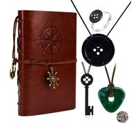 HJYZY Coralim - Set di gioielli con bottoni, occhi, occhiali, chiave, pietra, collana, anello, in pelle, diario, taccuino con adesivi, 15 pezzi, Metallo, Nessuna pietra preziosa