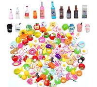 HJYZY Set di 120 pezzi di alimenti in resina mista per casa delle bambole, per finta cucina e mini topper per torte