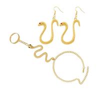 HJYZY Set di gioielli a serpente da donna, con catena, anello, braccialetto, vintage, gotico, orecchini a serpente, 2 pezzi, 1, Metallo, Nessuna pietra preziosa